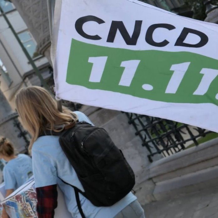 Action pour la justice fiscale le 23 septembre 2020 devant le Palais d'Egmont à Bruxelles