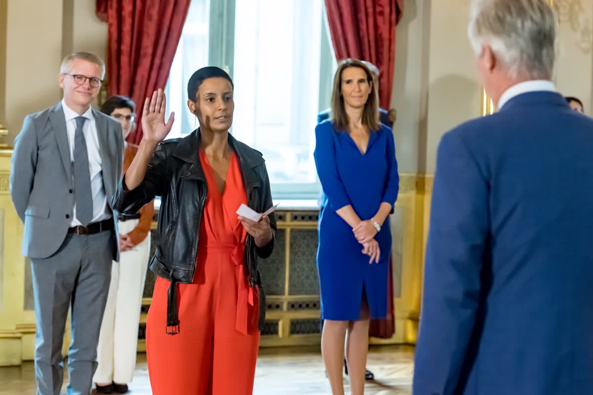 Prestation de serment de la nouvelle ministre d cela Coopération au développement, Meryame Kitir (sp.a)