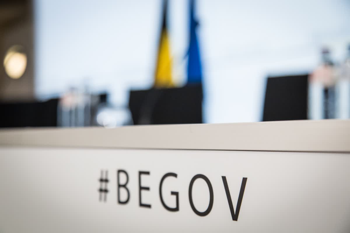 Salle de conférence de presse du gouvernement fédéral belge.