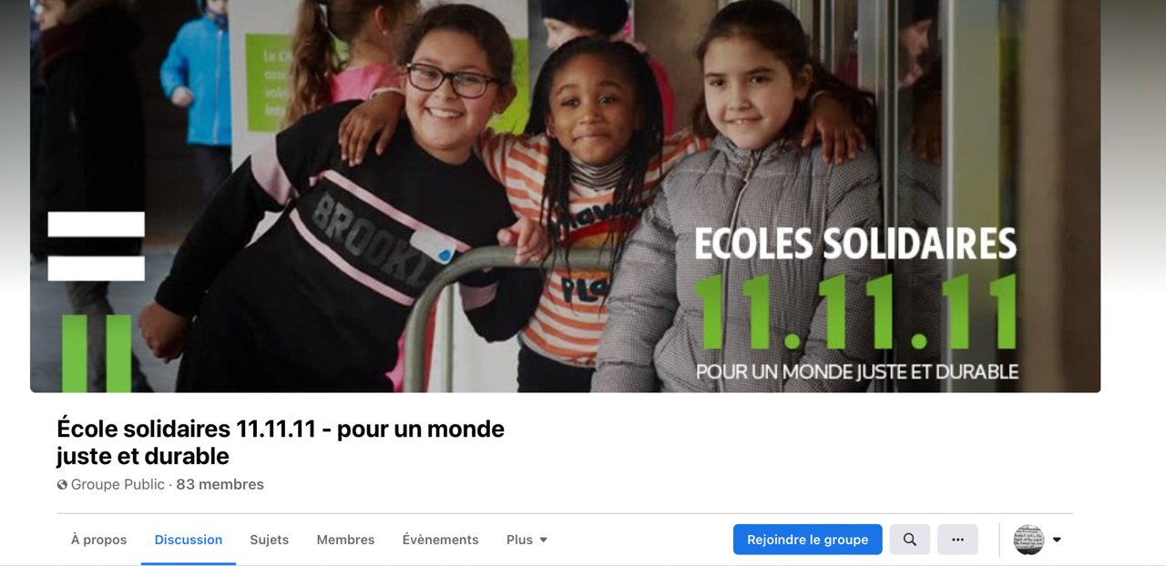 Page Facebook Ecoles solidaires 11.11.11