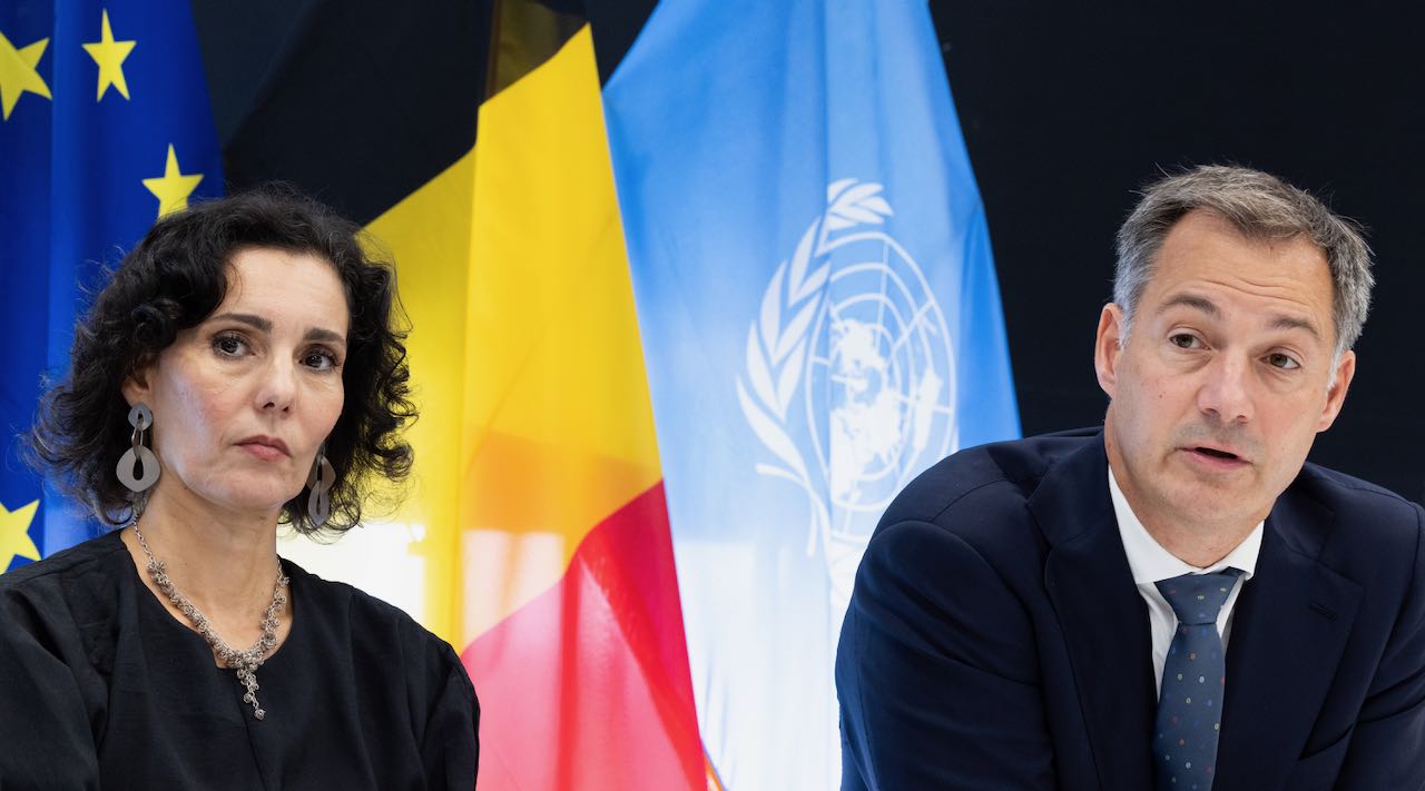 La ministre belge des Affaires étrangères Hadja Lahbib et le Premier ministre Alexander De Croo lors de la 78e session de l'Assemblée générale des Nations Unies à New York City en septembre 2023