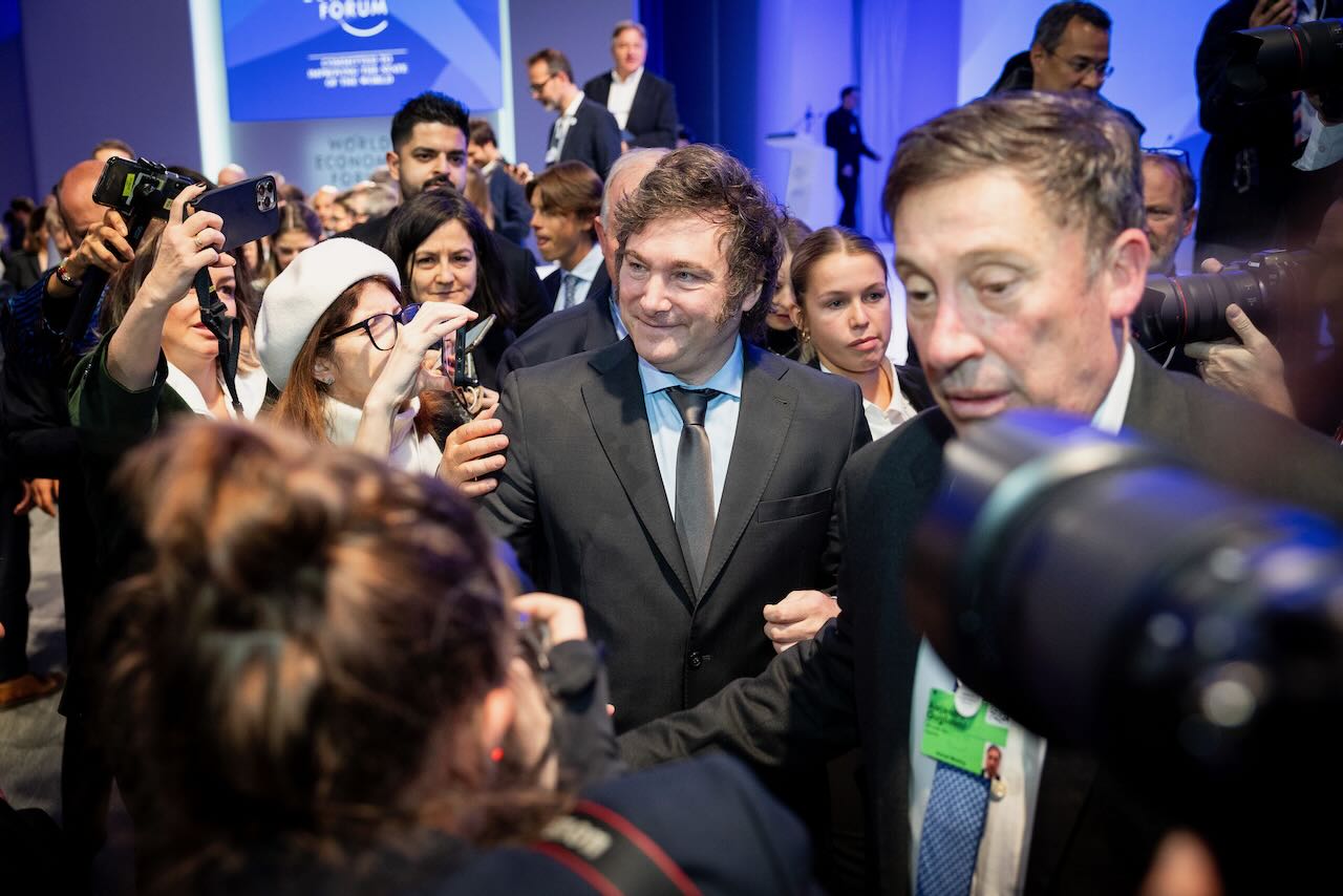 Javier Milei, président de l'Argentine, lors de la réunion annuelle du Forum économique mondial 2024 à Davos-Klosters, Suisse, le 17 janvier. 